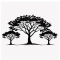 collection of Honey Locust trees as a black silhouette on white background