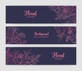 Collection of horizontal floral banners with gorgeous blooming rose flowers