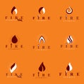 Collection of hot orange fire vector logotypes, nature element.