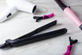 A collection of household tools used for DIY hairdo at home or in salon.