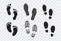 collection of Human walking footprints shoes and shoe sole funny feet footsteps paws people. vector eps 10 Royalty Free Stock Photo