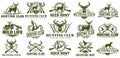 Collection of hunting logo, vector set of hunt label, badge or emblem, duck and deer hunt logo