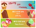 Collection of ice cream banners sweet dessert cold food illustrations.