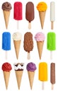 Collection of ice cream ice-cream icecream portrait format variety stick isolated on white Royalty Free Stock Photo