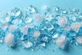 Pile of Ice Cubes on Blue Surface Generative AI Royalty Free Stock Photo