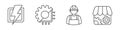 Collection of icon on topic electrical engineering in black and white colors. Set including lightning, chip and gear Royalty Free Stock Photo