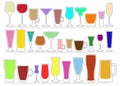 Collection icons of glasses with colored drinks. Vector illustration Royalty Free Stock Photo