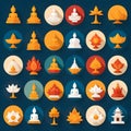 a collection of icons including a picture of a buddha Royalty Free Stock Photo