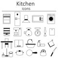 Collection of icons. Kitchen. Icons from the kitchen. Kitchen furniture, appliances and utensils.