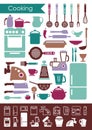 Collection of icons of kitchen utensils and household appliances