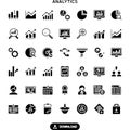 Collection of icons representing data analysis and business analytics with various charts graphs and tools Royalty Free Stock Photo
