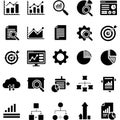 Collection of icons representing data analysis and business intelligence with charts graphs and analytical tools Royalty Free Stock Photo