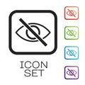 Icon set for visibility control with a crossed-out eye symbol in various colored squares Royalty Free Stock Photo