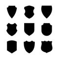 Collection of icons of shields of various shapes. Military or heraldic shield (armorial shield).