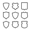 Collection of icons of shields of various shapes. Military or heraldic shield (armorial shield).