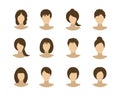 Collection of icons of woman in a flat style. female avatars. set of images of young women. illustration. faces of girls