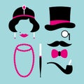 Set Icons Woman And Man Twenties Pink And Turquoise