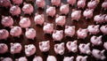 Collection of identical piggy banks. Generative ai. AI Royalty Free Stock Photo