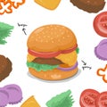 A collection of illustrated burger ingredients