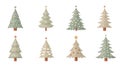 Collection of illustrated christmas trees on white background Royalty Free Stock Photo