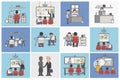 Collection of illustrated office workers in various daily situations