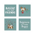 Collection of illustrations with cute dogs and handdrawn lettering quotes. Royalty Free Stock Photo