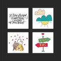 Collection of illustrations with cute dogs and handdrawn lettering quotes. Royalty Free Stock Photo
