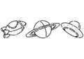Collection Of Illustrations Of Rockets, Planets Of Saturn And Ufo In The Style Of Dotted Lines