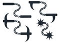 Collection of illustrations of sharp weapons with chains