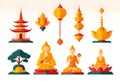 a collection of images of buddhas in orange and yellow Royalty Free Stock Photo