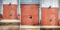 Collection of images with old metal warehouse door, hangar gate Royalty Free Stock Photo