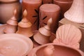 Collection of images with unglazed handmade pottery pot made of red clay. Teracota vase. Pottery basics. Sale in Pune, India, Royalty Free Stock Photo