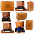 Collection of images with vintage suitcase turntable Royalty Free Stock Photo