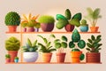 Collection Indoor plants in flower pots. Generative AI.