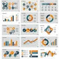 Collection of infographics featuring various chart types and data visualizations