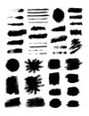 Collection of ink Brush Strokes. Set of vector Grunge Brushes. Dirty textures of banners, boxes, frames and elements Royalty Free Stock Photo