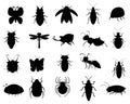 Collection of insects flat isolated silhouettes vector Stock Silhouettes