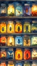 Collection of insects in jars on shelves Royalty Free Stock Photo