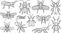 Collection of insects line art style isolated on transparent background vector Royalty Free Stock Photo