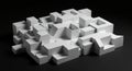 A collection of interlocking white cubic and rectangular structures o Royalty Free Stock Photo
