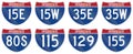 Collection of Interstate highway shields used in the US Royalty Free Stock Photo