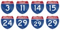 Collection of Interstate highway shields used in the US Royalty Free Stock Photo