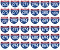 Collection of Interstate highway shields used in the US Royalty Free Stock Photo