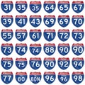 Collection of Interstate highway shields used in the US Royalty Free Stock Photo