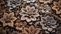 Collection of intricately carved wooden flowers