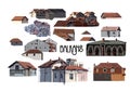 Collection of isolated and grouped small houses with red tiled roofs