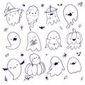 Collection of isolated halloween cartoon ghosts white Royalty Free Stock Photo