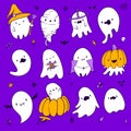 Collection of isolated halloween cartoon ghosts white Royalty Free Stock Photo