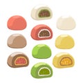 Collection of isolated mochi of different tastes