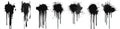 A collection of isolated spray paint elements on a white background, featuring black ink lines, drips, and splatters Royalty Free Stock Photo